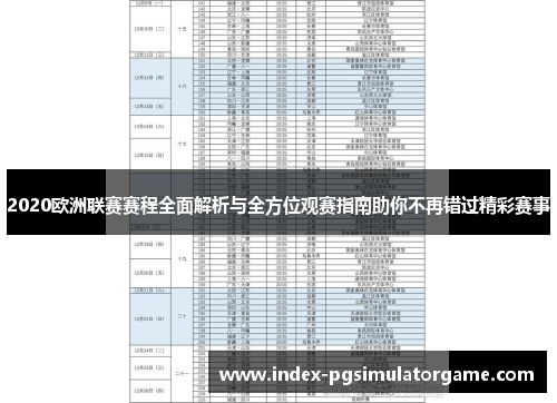 2020欧洲联赛赛程全面解析与全方位观赛指南助你不再错过精彩赛事
