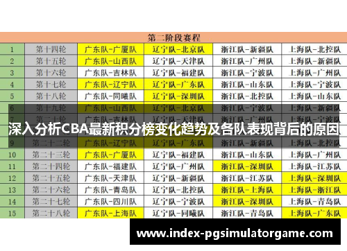 深入分析CBA最新积分榜变化趋势及各队表现背后的原因