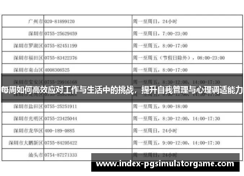 每周如何高效应对工作与生活中的挑战，提升自我管理与心理调适能力